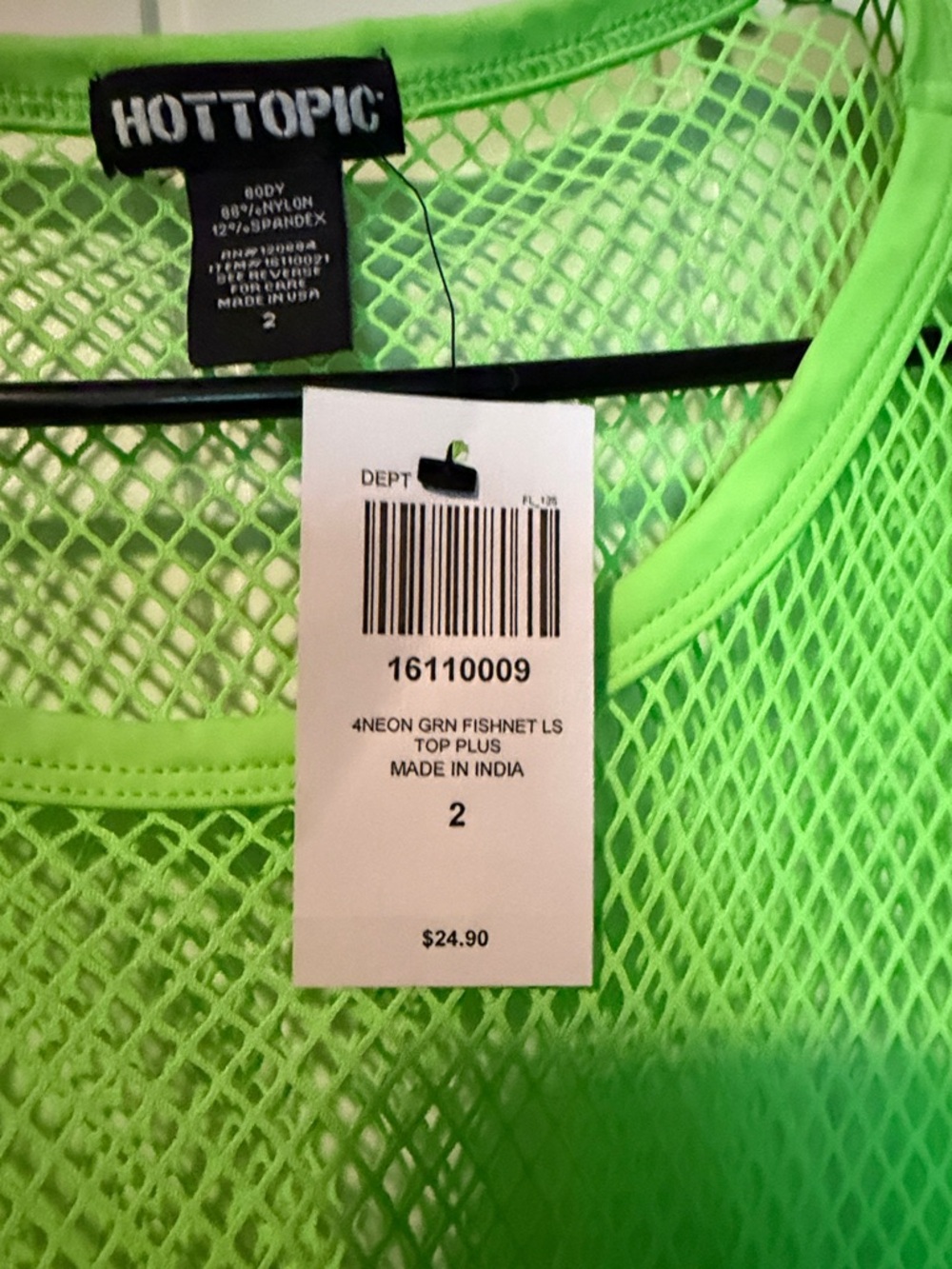 Hot Topic Neon Green Fishnet Long Sleeve Shirt Plus Size - Picture 2 of 4